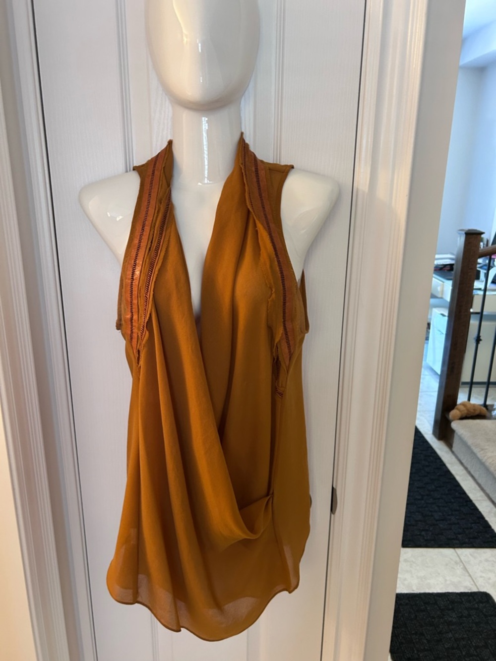 Helmut Lang Draped Halter Camisole in Camel Colour